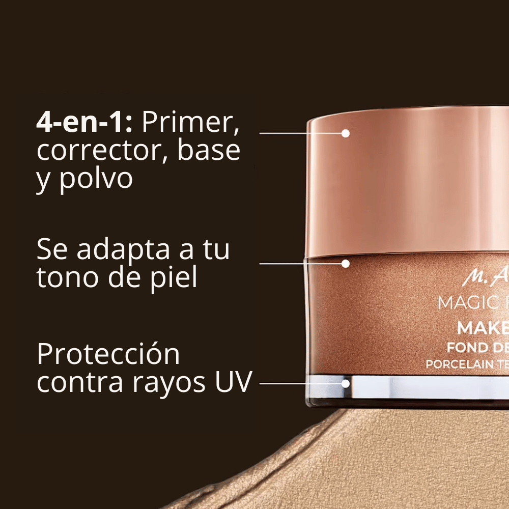 Base Maquillaje Magic Finish Porcelain Teint SPF 30. Se adapta a tu tono de piel.